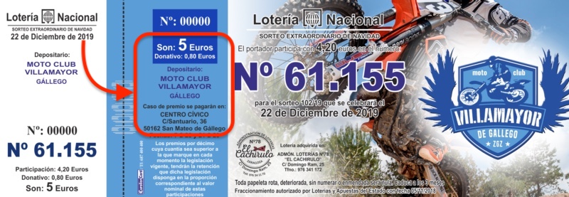 Datos obligatorios de una participacion de loteria: numero, importe jugado, donativo, depositario y lugar de pago